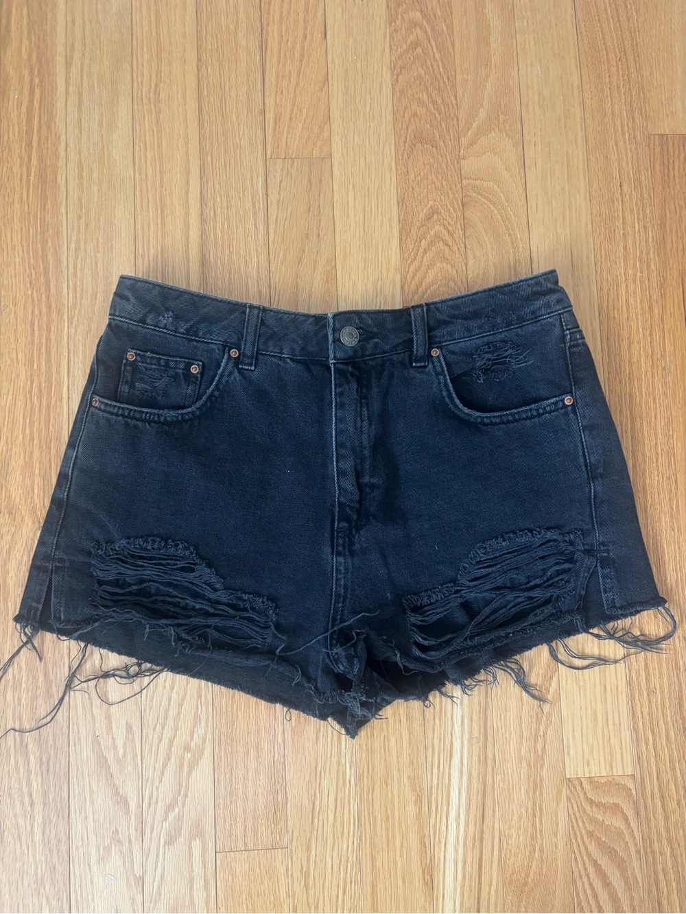 Topshop Black Mom Distressed Denim Cutoff Shorts
